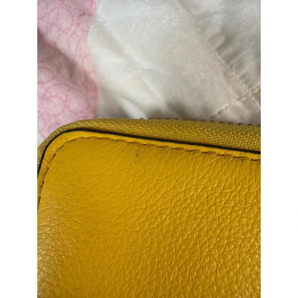 Michael Kors Jet Set Travel Wallet Yellow Pebbled Leather Zip Around Wristlet